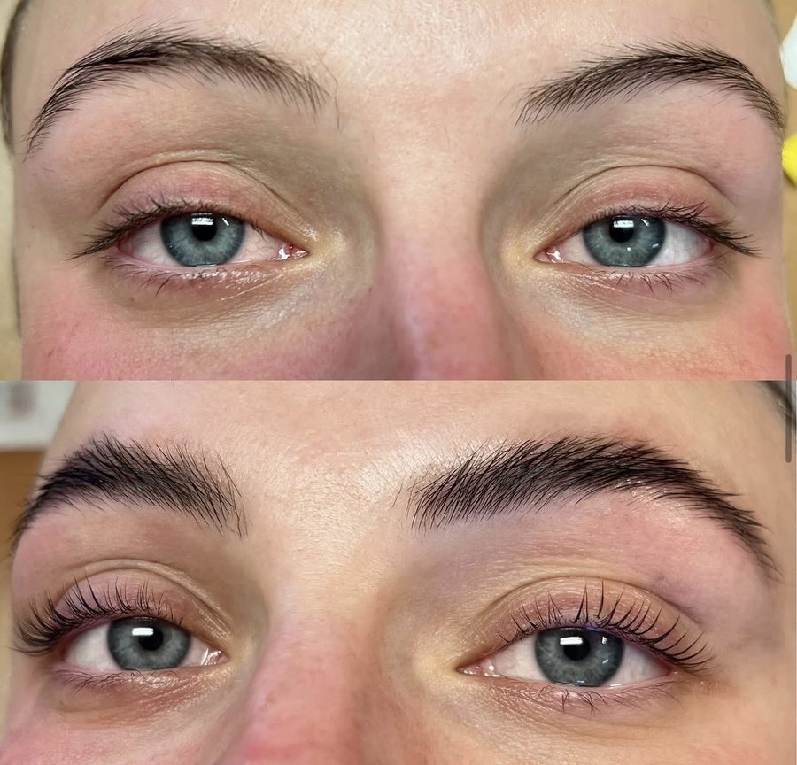 Before and after brow lamination and tint at Lash Lane