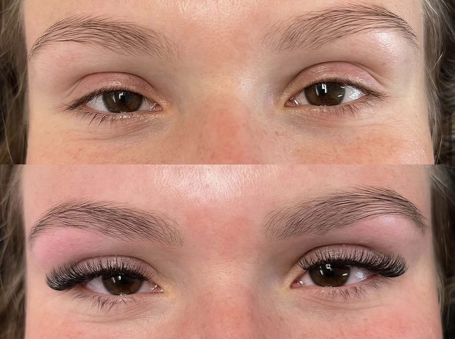 Before and after lash extensions at Lash Lane