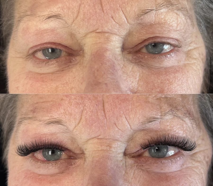 Before and after lash extensions at Lash Lane