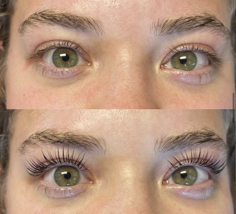 Before and after lash lift and tint at Lash Lane