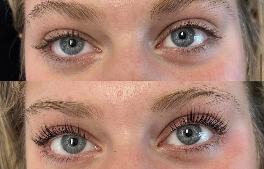 Before and after lash lift and tint at Lash Lane