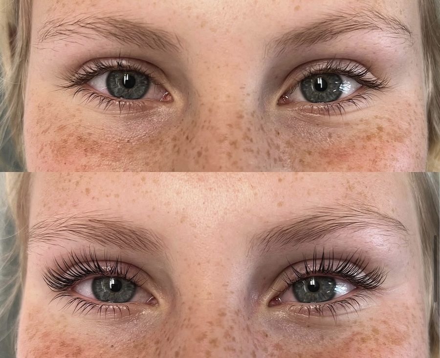 Before and after lash lift and tint at Lash Lane