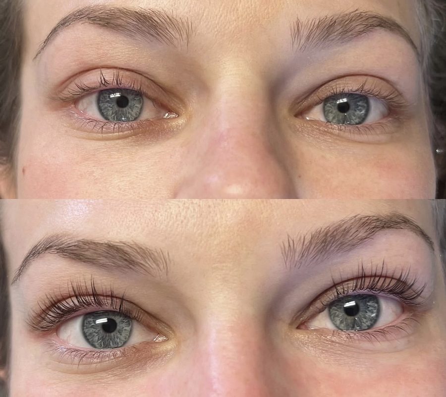 Before and after lash lift and tint at Lash Lane