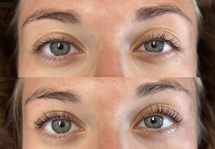 Before and after lash lift and tint at Lash Lane